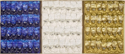 Arman Monochrome Accumulations - Blue, White & Gold (triptych) circa 1986