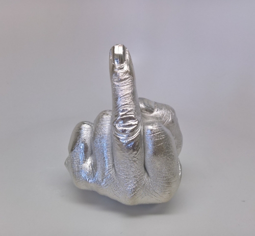 Ai Weiwei, born 1957, Artist’s Hand, 2017, Electroplated rhodium on cast urethane resin, H 5" x W 4" x D 4", Signed on bottom, Edition of 1000